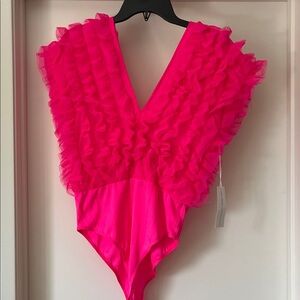 Live 4 truth Hot Pink Ruffle V-Neck Bodysuit
